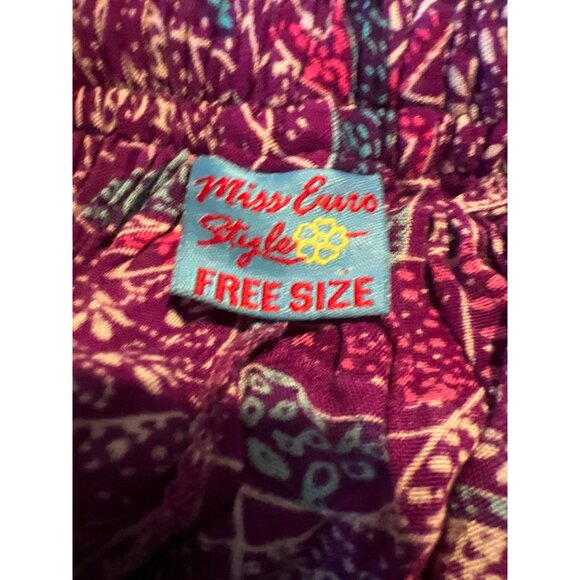 Miss Euro Style Free Size Purple Boho Elastic Waist Pants Vibrant Abstract Print - Picture 2 of 7